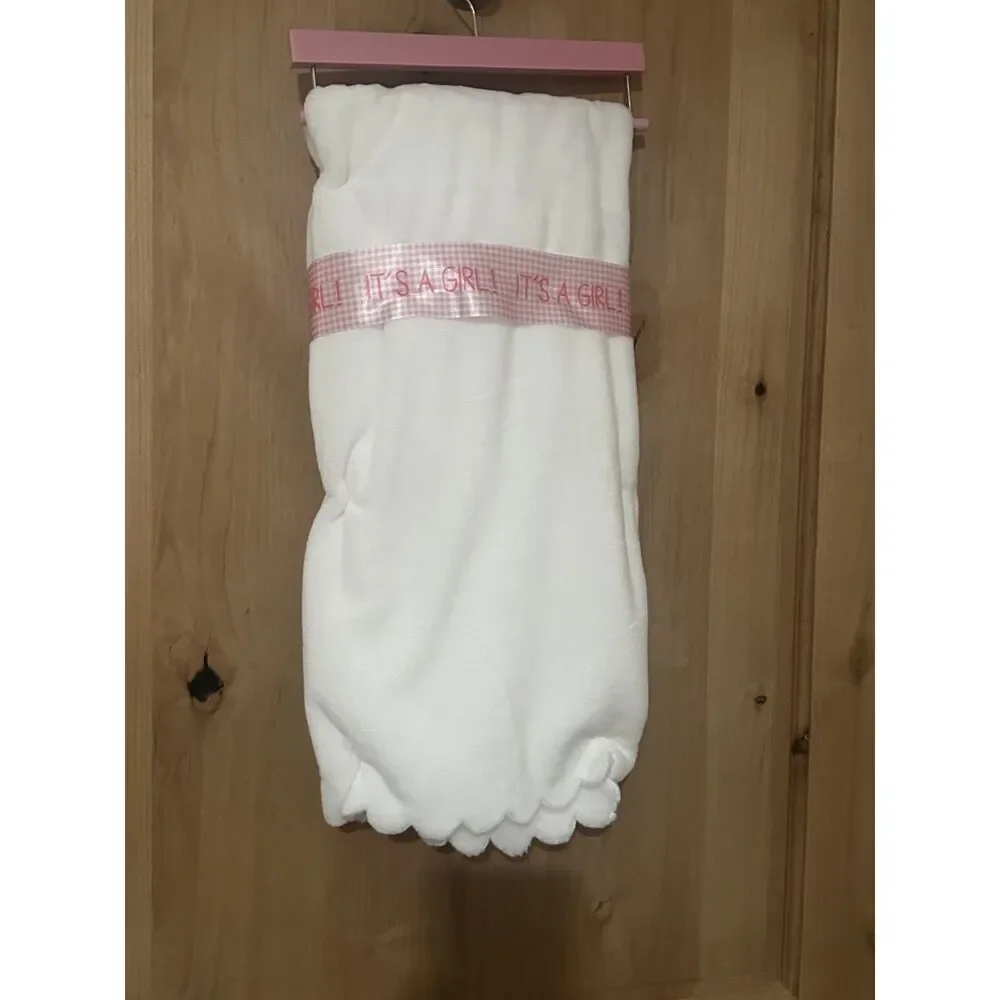 Logan & Lilly Born in 2026 White Baby Blanket with Pink Embroidery 30"x40" NWT - Picture 2 of 3